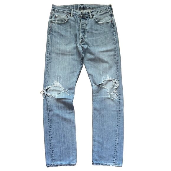 Levis 501 Distressed Mens Button Up Fly Jeans Size 33x34 (Actual 33x32) - Picture 1 of 12